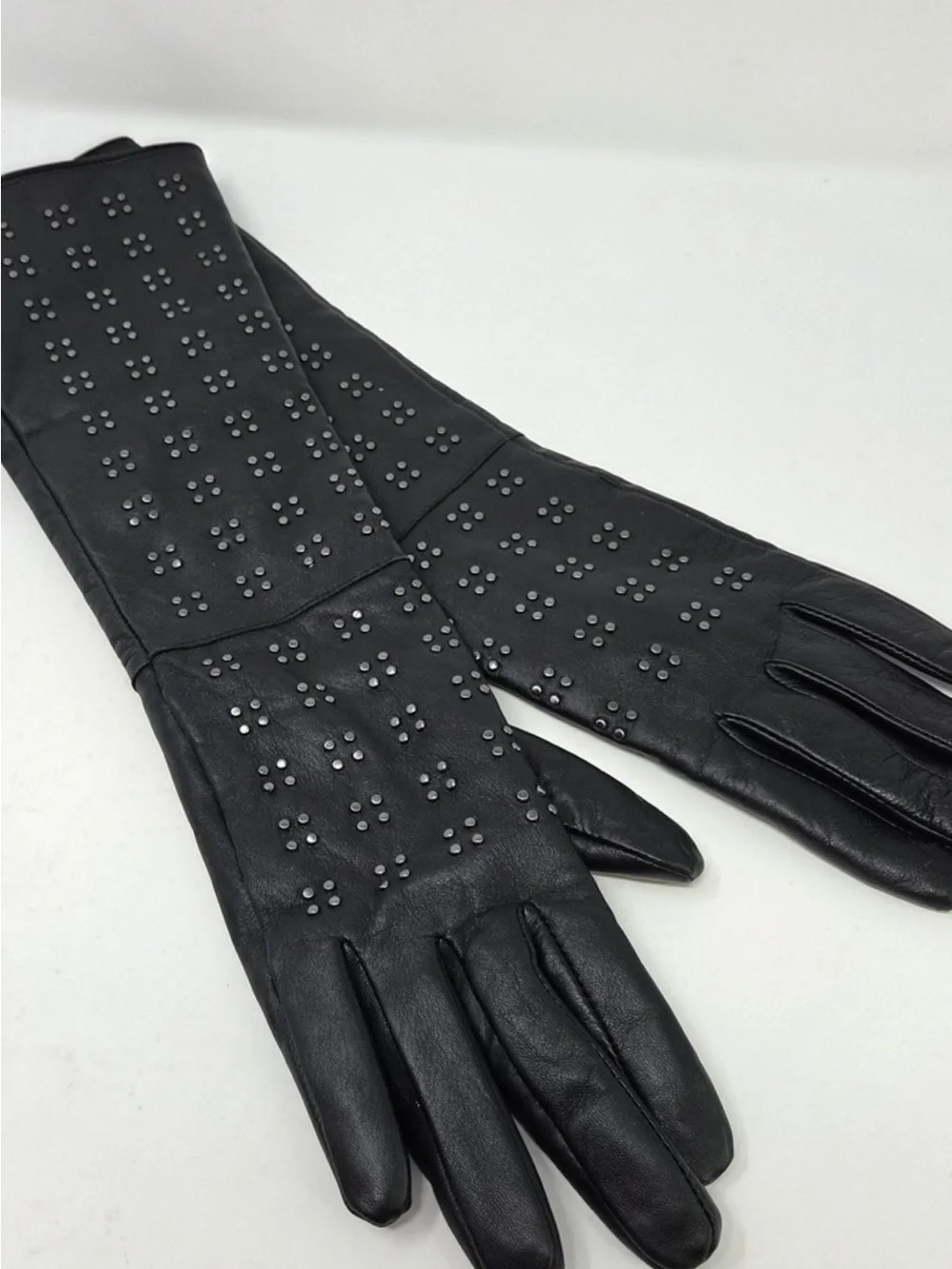 Cool & Sexy Black Sheeps Leather Gloves with Studded Detail